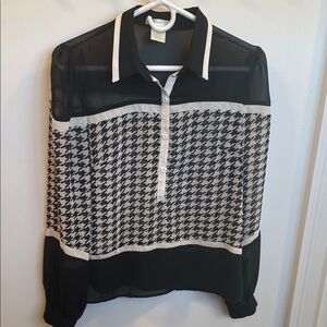 Esley Black and White Houndstooth Button Down Shirt